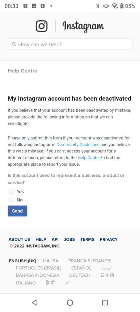 Instagram professional account recovery link 2