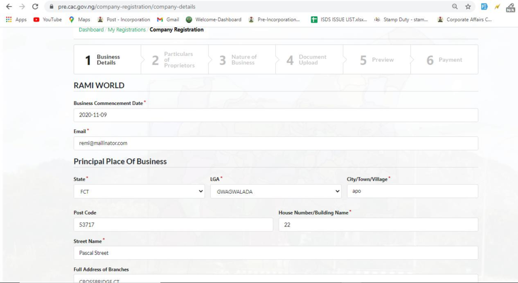 Business name registration on cac