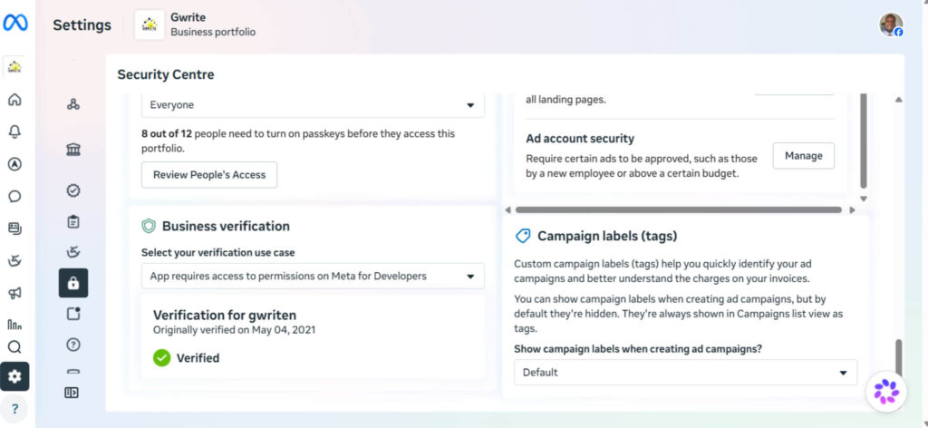 Facebook Business portfolio verification